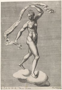 Diana bir bulutun üzerinde Luna olarak Luna Noctis Domina (nesne üzerindeki başlık) Yedi Gezegen (nesne üzerindeki başlık) by Pieter Valck