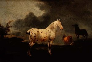 Benekli gri bir atlı manzara, c.1670 (panelde yağlı boya)