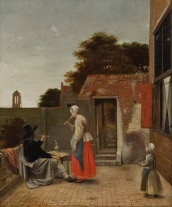 Avluda Sigara İçen Bir Adam ve İçki İçen Bir Kadın, 1658-60 dolayları
