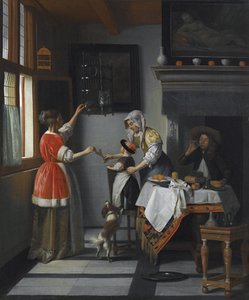 Bir Papağan Besleyen Bir Çocukla İç Mekan, Hooch, Pieter, de by Pieter de Hooch