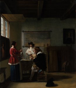 Ziyaret, c.1657 (tahta üzerine yağlı boya) by Pieter de Hooch