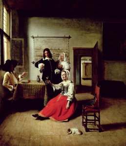 Askerlerle içki içen kadın, 1658 by Pieter de Hooch