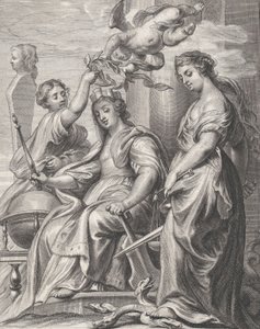 Merkezde oturan ve bir putto ve bir wo..., ca. 1640-74. by Pieter de Jode II