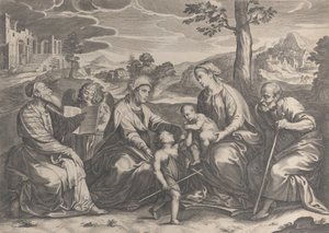 Sağda Kutsal Aile, bebek Aziz Vaftizci Yahya ile birlikte, Elizabeth, Zacharias,..., 1631-37.