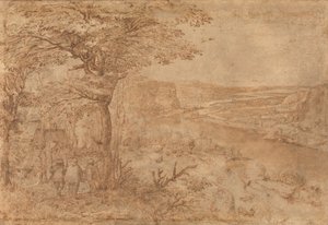 Hacılar ile manzara (kağıt üzerine kalem ve kahverengi mürekkep) by Pieter Bruegel the Elder