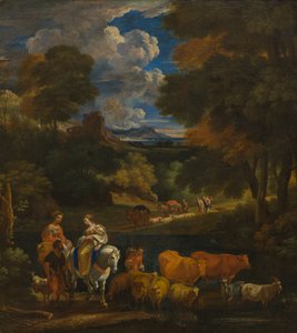 Gezginlerle Pastoral Bir Manzara, c.1657-1701 (tuval üzerine yağlı boya)