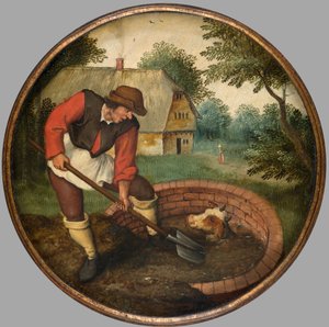 Buzağı Boğulduktan Sonra Kuyuyu Doldurmak İçin Çok Geç, 1594 dolayları (panel üzeri yağlı boya) by Pieter the Younger Brueghel