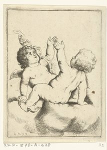 Bulutun üzerinde bir melek ve bir çocuk by Pieter van Avont