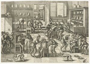 Berberler ve Cerrahlar Dükkanı Maymun oyunu (dizi adı) by Pieter van der Borcht (I)