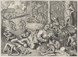 maymunlar tarafından soyulan seyyar satıcı by Pieter van der Heyden