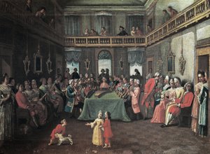 Özel Bir Evde Konser - Bir evde özel konser. Pietro Longhi okulunun resmi by Pietro (school of) Longhi
