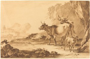 Sığır, Keçi ve Dinlenen Bir Çoban ile Manzara by Pietro Giacomo Palmieri