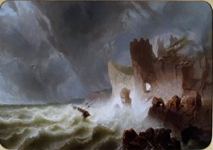 Lido solitario Deniz manzarası, gemi fırtınaya yakalandı ve uçurumlara çarptı. Pietro Giuria