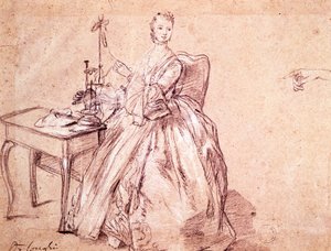 Bayan eğirme ipliği, Pietro Longhi (1701-1785), çizim by Pietro Longhi