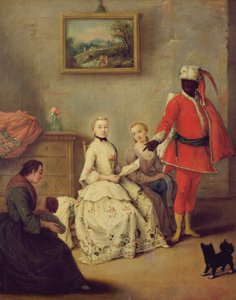 Moor's Letter, c.1750 (tuval üzerine yağlı boya) (restorasyon sonrası) by Pietro Longhi