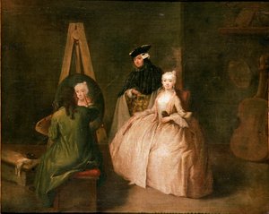 Ressamın atölyesi Ressam şövalesinin önündeki genç bir kadını resmediyor. Pietro Longhi (1702-1785) 1740-1745 Güneş