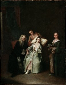 Hasta kadın Hastanın nabzını tutan doktorun ziyareti Tablo Pietro Longhi (1702-1785) 1741 Dim 52x41 cm Venedik, Ca Rezzonico, n 134 by Pietro Longhi