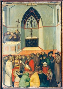 Kutsanmış kişinin mezardan çıkarılan bedeni bozulmamış ve taze, Pietro Lorenzetti (yaklaşık 1280-1348) tarafından Blessed Humility