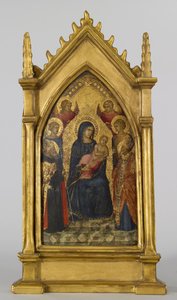 Aziz Augustine, Nicholas, Catherine, Lucy ve Melekler ile Bakire ve Çocuk, c.1340-45 (panelde tempera ve altın varak)