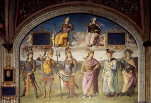 Altı Antik Kahraman ile Cesaret ve Denge Alegorileri by Pietro Perugino