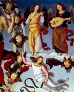 Müzikal melekleri temsil eden Mesih Detayının yükselişi. Resim Pietro Vannucci dit Il Perugino (Perugin) (1450-1523) 1496 Lyon, Güzel Sanatlar Müzesi by Pietro Perugino