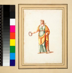 Kadın figürü izleyicinin soluna dönmüştür (siyah tebeşir, bazıları tükenmez kalem ve kahverengi mürekkeple, sulu boya ile boyanmıştır) by Pietro Santi Bartoli