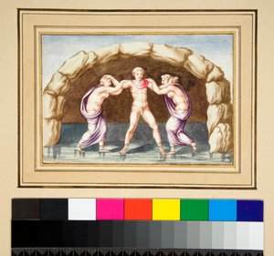 Hylas ve periler (siyah tebeşir, bazıları tükenmez kalem ve kahverengi mürekkeple. sulu boya ile renklendirilmiş) by Pietro Santi Bartoli