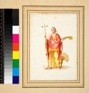 Resimli bir duvarın büyük tasarımı. (siyah tebeşir, bazıları tükenmez kalem ve kahverengi mürekkeple. sulu boya ile renklendirilmiş) by Pietro Santi Bartoli