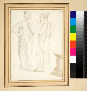Bronz bir heykelciğin iki görünümü (kalem ve kurşun kalem)