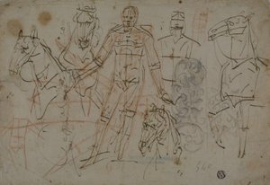 Erkekler, Atlar ve Dekoratif Tasarım Eskizleri by Pietro Sorri