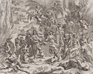 Ortada solda bir çocukken bir tablet üzerine çizim yapan bir resim alegorisi, surrounde..., 1637-38. by Pietro Testa