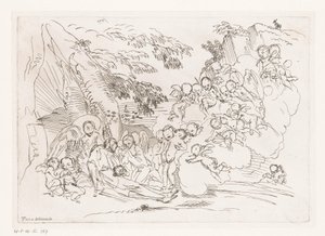 Melekler tarafından çevrili kayaya karşı yalan haç olan adam by Pietro Testa