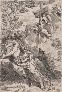 Çölde Mary Magdalene, sağda melekler tarafından taşınan bir haç, yaklaşık. 1630. by Pietro Testa