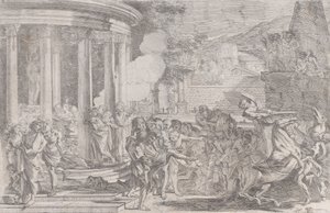 Artemis tapınağından taşınan Sinorix, zehirin etkilerinden kaçmaya çalışırken..., ca. 1640. by Pietro Testa