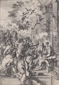 The Adoration of the Magi, önce geçen ve mimari revak, yakl. 1640. by Pietro Testa