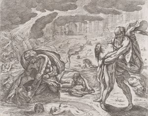 Tufan, sudan çekilen figürler, yakl. 1640-42. by Pietro Testa