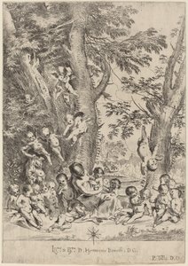 Genç Kadın, Etrafı Aşk Tanrıları ile çevrili (The Garden of Charity, dikey versiyon) by Pietro Testa