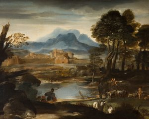 Bir Göl ve Surlarla çevrili bir Kasaba ile Manzara, 1635. by Pietro da Cortona
