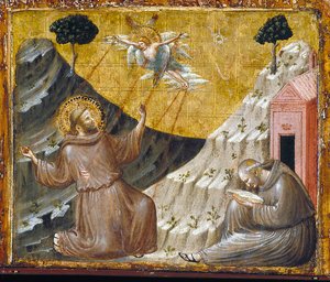 St. Francis Stigmata'yı Alırken (ahşap üzerine tempera ve altın)