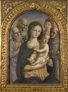 Dört Azizli Bakire ve Çocuk, 15. yüzyılın sonlarında by Pietro di Francesco degli Orioli