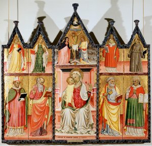 Azizler poliptikli Madonna ve Çocuk, on ayrı panel, 1440 by Pietro di Giovanni Lianori