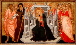 Azizler ile Madonna ve Çocuk. 15. yüzyıl (Ahşapta Tempera) by Pittore Marchigiano
