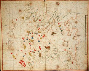Ege Denizi, Placido Caloiro ve Francesco Oliva'nın altı haritadan oluşan portolan atlasından, Parchment. 1646.