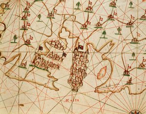 Malta Adası, Placido Caloiro ve Francesco Oliva tarafından yazılan altı haritadan oluşan portolan atlasından, Parchment. 1646.