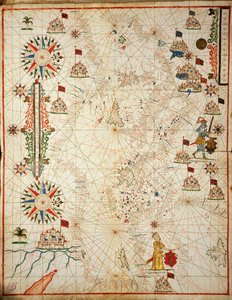 Akdeniz, Placido Caloiro ve Francesco Oliva'nın yazdığı altı harita portolan atlasından, Parchment. 1646.