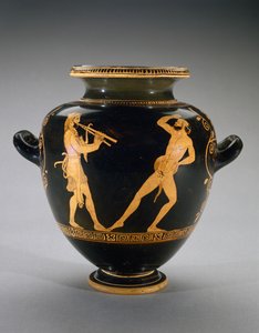 Satyr ile Herkül sahnesi ile kırmızı figür Stamnos, MÖ 440-420 (pişmiş toprak) by Polygnotos Polygnotos