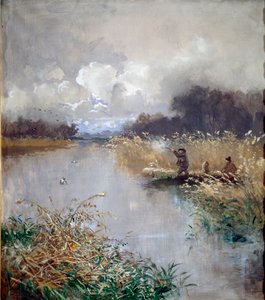 Ördek Avı Tablosu Pompeo Mariani (1857-1927) 1898 Güneş. 115x100 cm Genler, Galleria d
