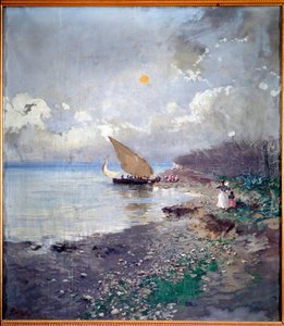 Balık avından dönüş Deniz Kıyısı Tablosu Pompeo Mariani (1857-1927) 1898 Dim 115x100 cm Genler, Galleria d