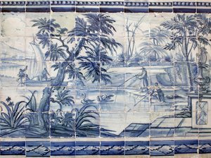Asya'da göl balıkçıları - Azulejos, boyalı fayans by Portuguese School