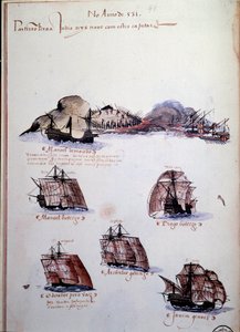 El yazması sayfası “” Kral I. Manuel (1469-1521) yönetimindeki Portekiz donanmalarının anıları”, 1497 yılı Portekiz filolarını temsil ediyor. 1500 Lizbon, Ulusal Antik Sanat Müzesi by Portuguese School